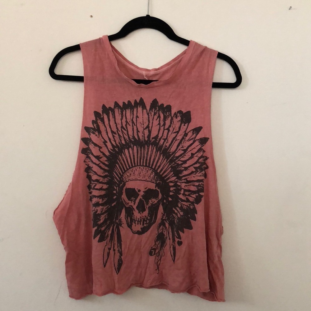 Dusty orange headdress skull muscle tee